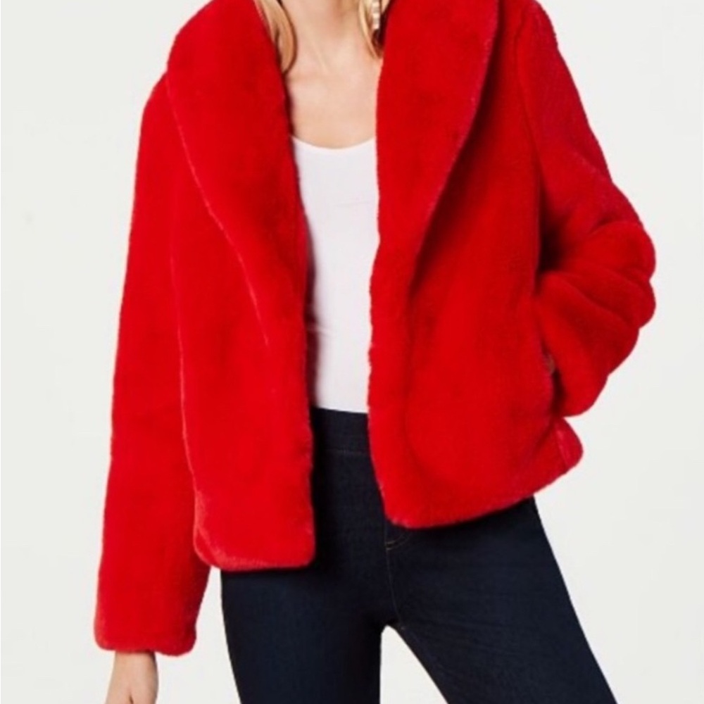 INC International Concepts Red Teddy Jacket Plush Texture